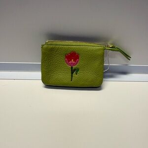 Vera Bradley Green Coin Purse with Red Floral Accent